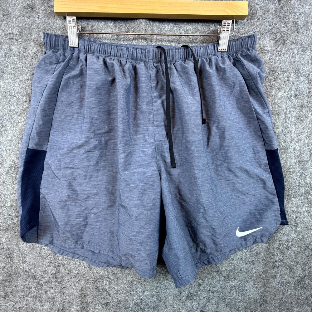 Nike Dri-Fit Running Shorts Mens Large Blue Swoosh Logo Sporty Drawstring Waist